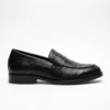 Borcelle Men’s Exotic Snakeskin-Embossed Leather Penny Loafers – Midnight Black
